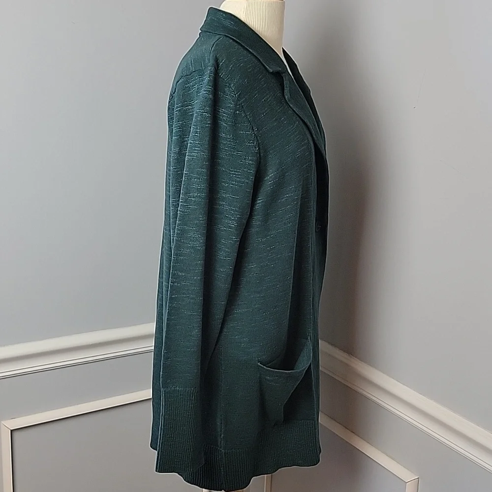 J.JILL Green Escarole Marled Space Dyed Single Button Textured‎ Sweater Jacket M